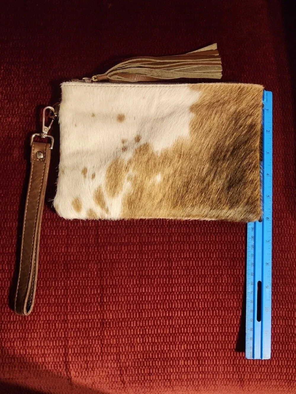 Cowhide Wristlet Clutch in Cream and Brown Vintage , Excellent Condition .